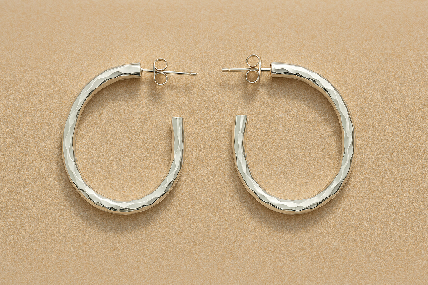 Sterling Silver Medium Hammered Tube Oval Earrings
