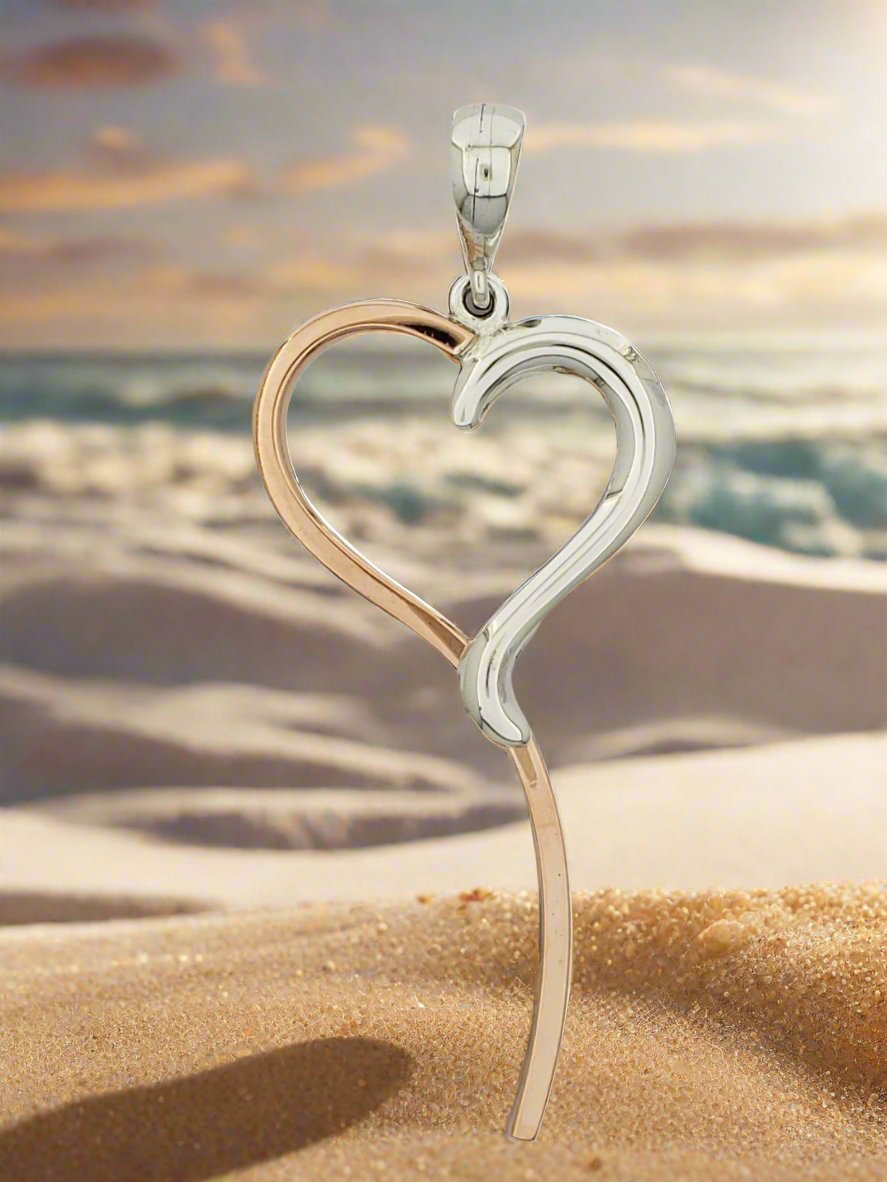 Two-Tone Sterling Silver & Copper Christmas Tie Heart Pendant