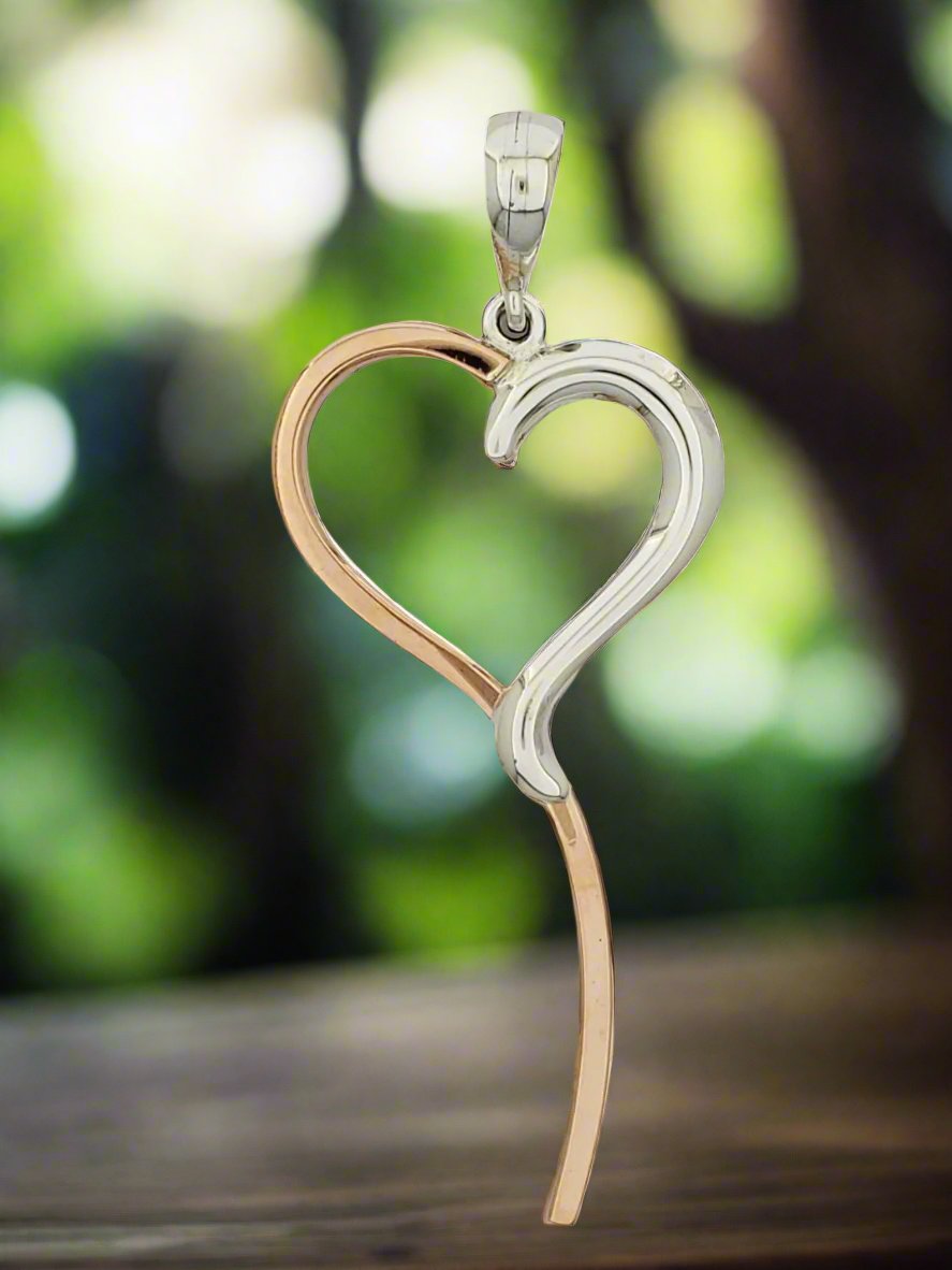 Two-Tone Sterling Silver & Copper Christmas Tie Heart Pendant