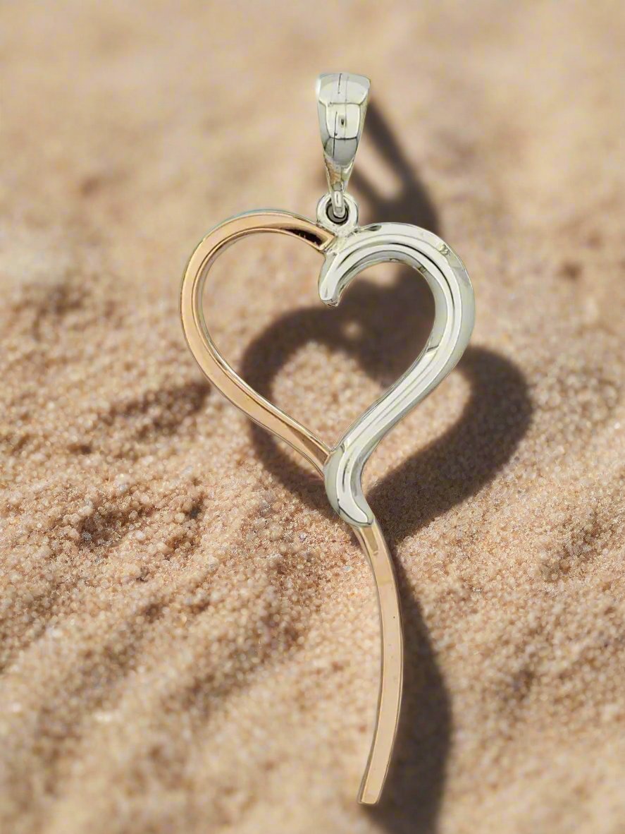 Two-Tone Sterling Silver & Copper Christmas Tie Heart Pendant