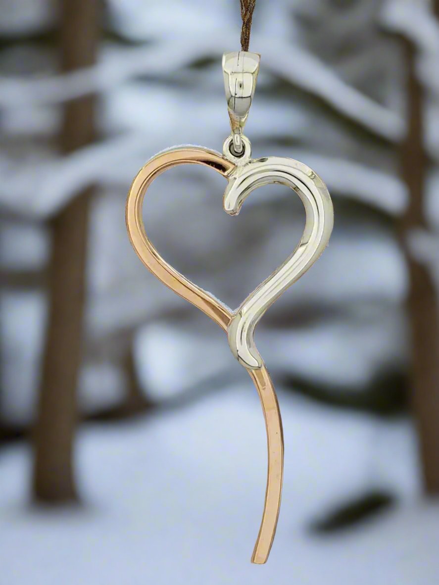Two-Tone Sterling Silver & Copper Christmas Tie Heart Pendant