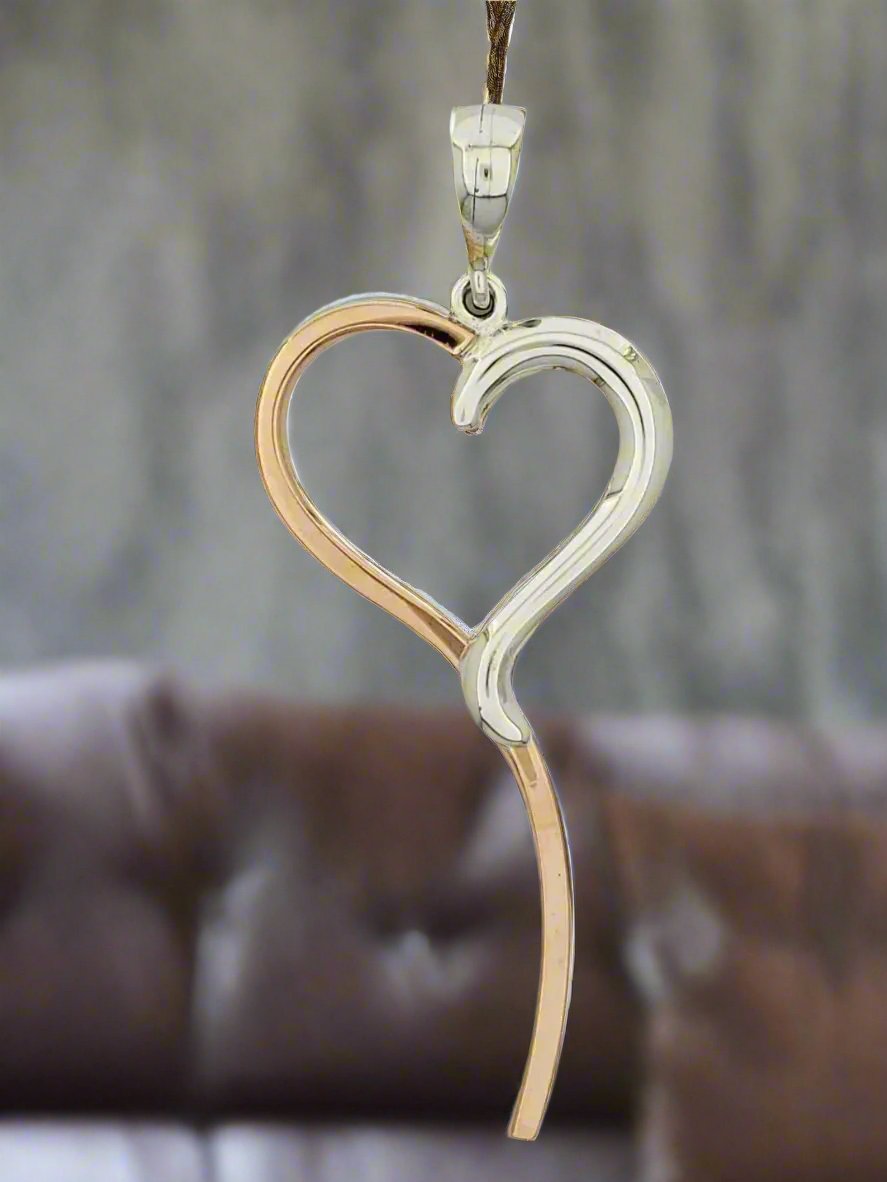Two-Tone Sterling Silver & Copper Christmas Tie Heart Pendant