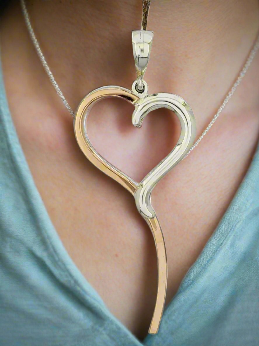 Two-Tone Sterling Silver & Copper Christmas Tie Heart Pendant