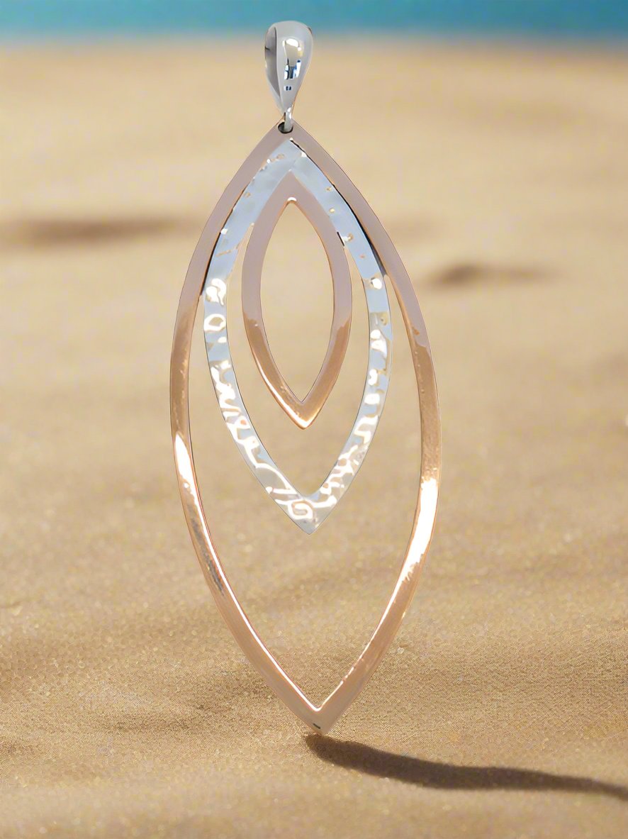 Sterling Silver Triple Almond Slope Earrings with Copper Accents