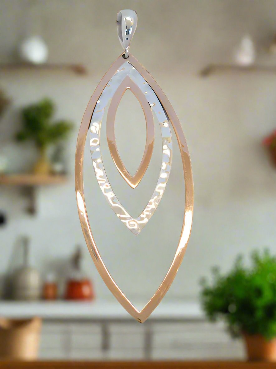 Sterling Silver Triple Almond Slope Earrings with Copper Accents