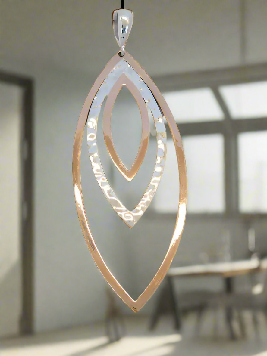 Sterling Silver Triple Almond Slope Earrings with Copper Accents