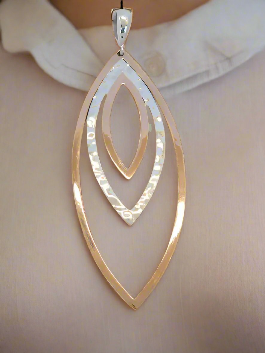 Sterling Silver Triple Almond Slope Earrings with Copper Accents