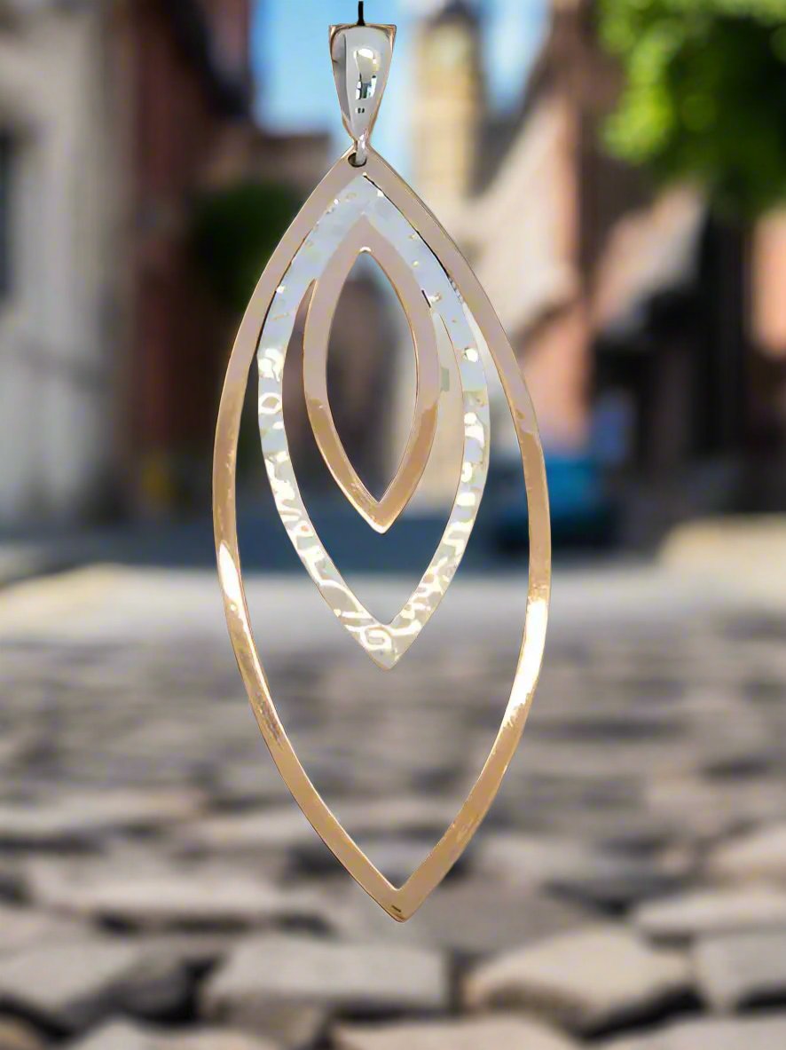 Sterling Silver Triple Almond Slope Earrings with Copper Accents