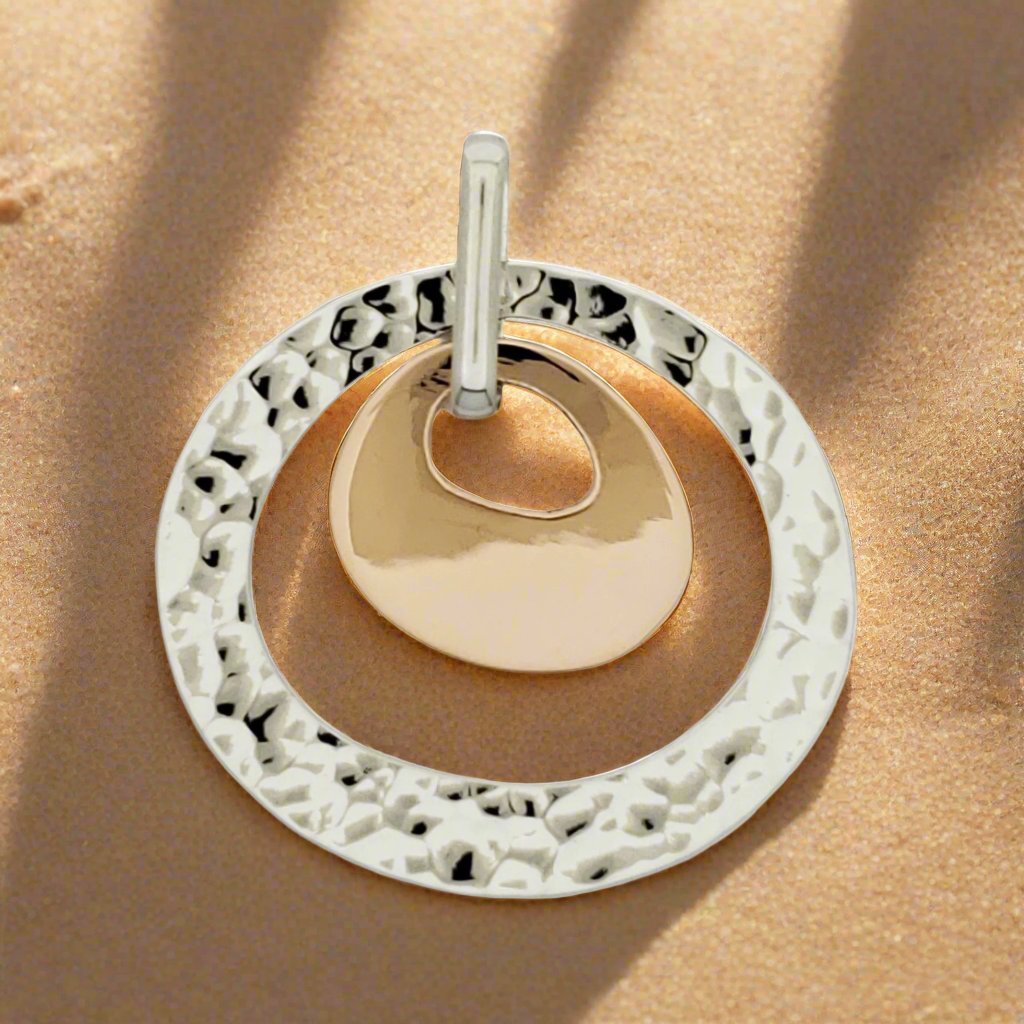 Sterling Silver Double Irregular Circle Pendant with Copper - Two-Tone Elegance