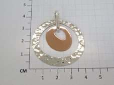 Sterling Silver Double Irregular Circle Pendant with Copper - Two-Tone Elegance