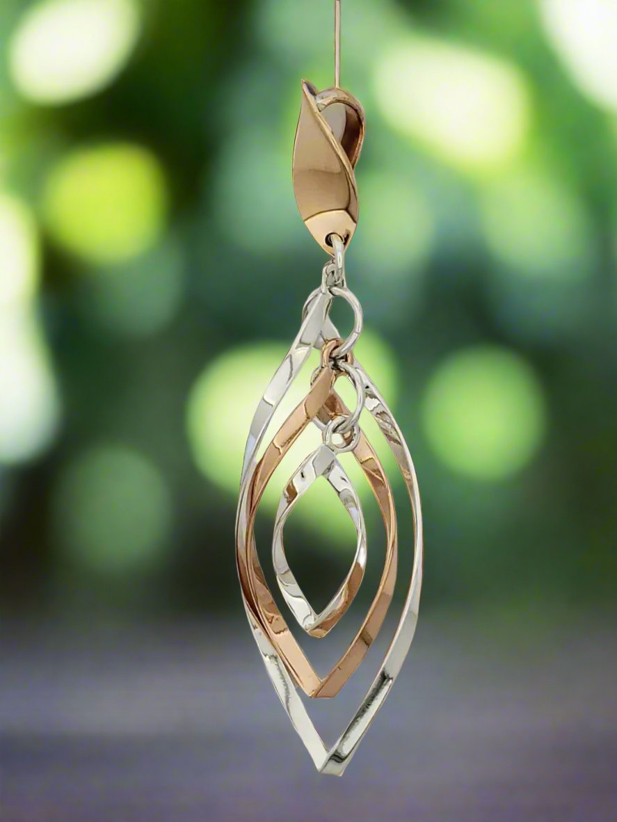 Two-Tone Sterling Silver Triple Almond Pendant with Copper