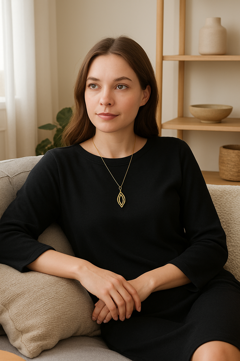 Two-Tone Sterling Silver Triple Almond Pendant with Copper