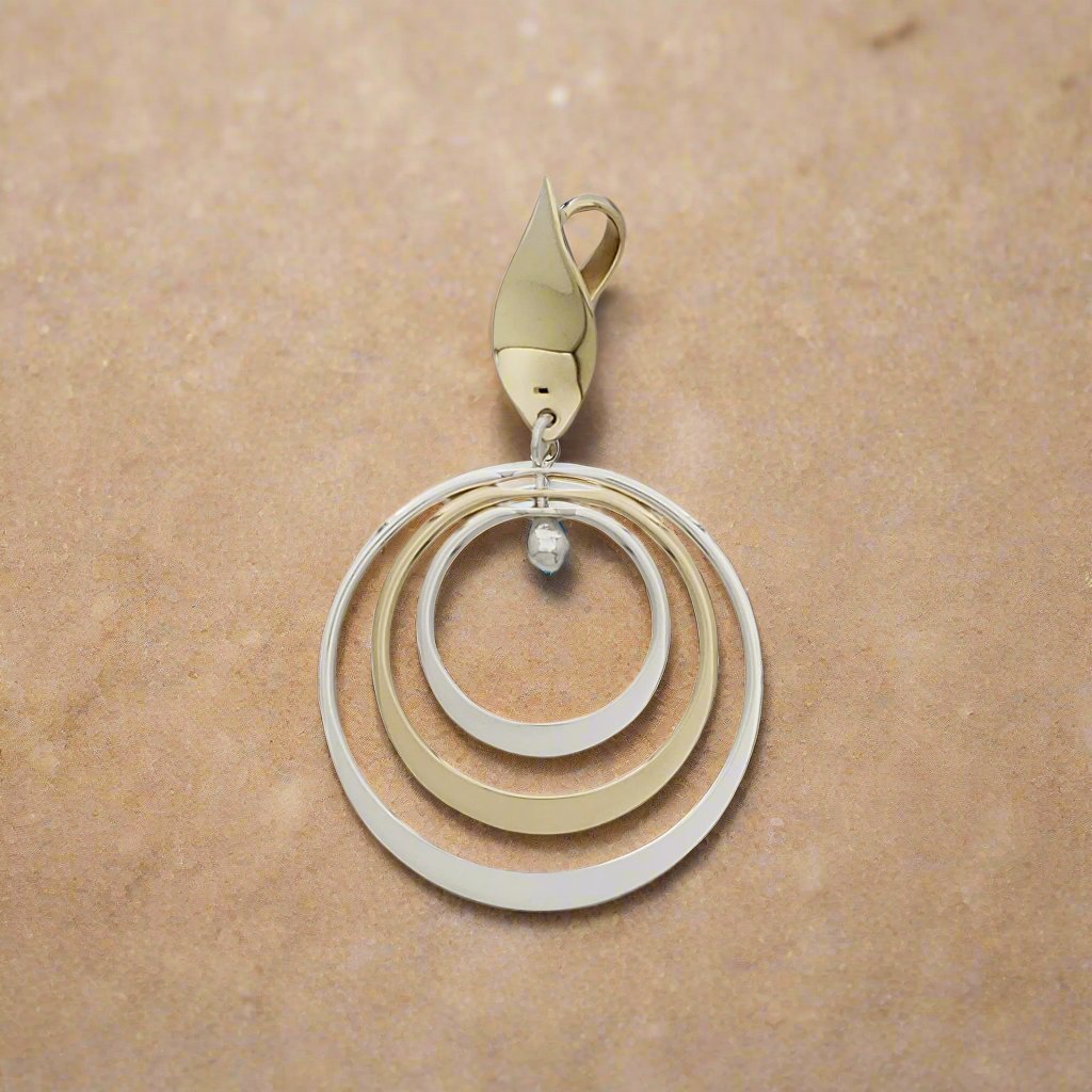Two-Tone Sterling Silver Triple Hoop Pendant with Shine Almond