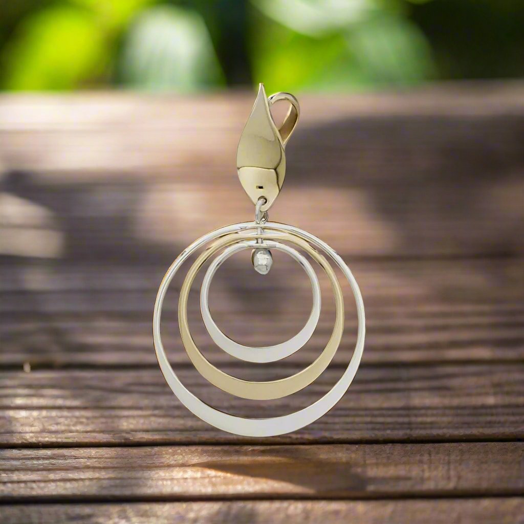 Two-Tone Sterling Silver Triple Hoop Pendant with Shine Almond