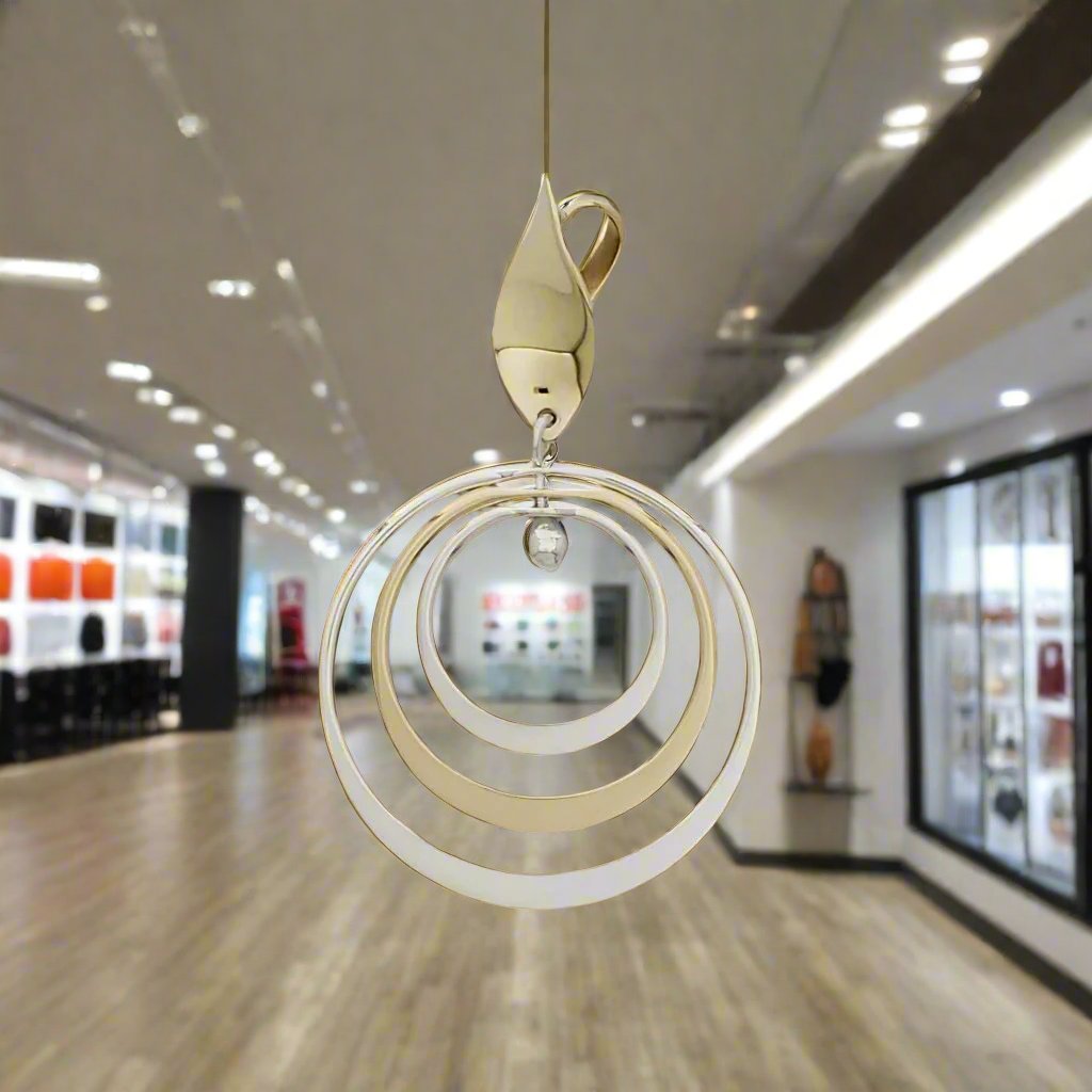 Two-Tone Sterling Silver Triple Hoop Pendant with Shine Almond
