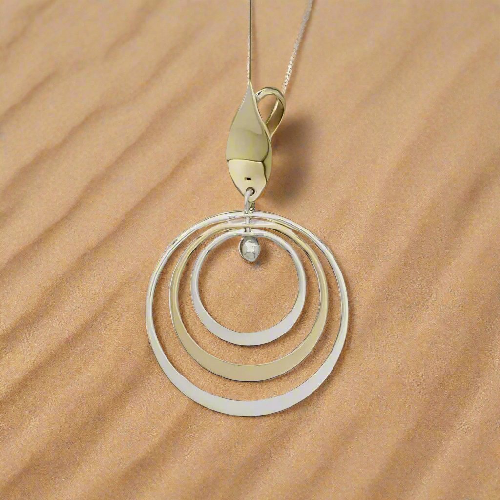 Two-Tone Sterling Silver Triple Hoop Pendant with Shine Almond