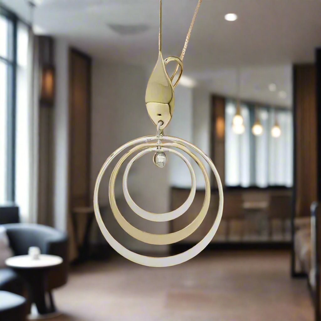 Two-Tone Sterling Silver Triple Hoop Pendant with Shine Almond