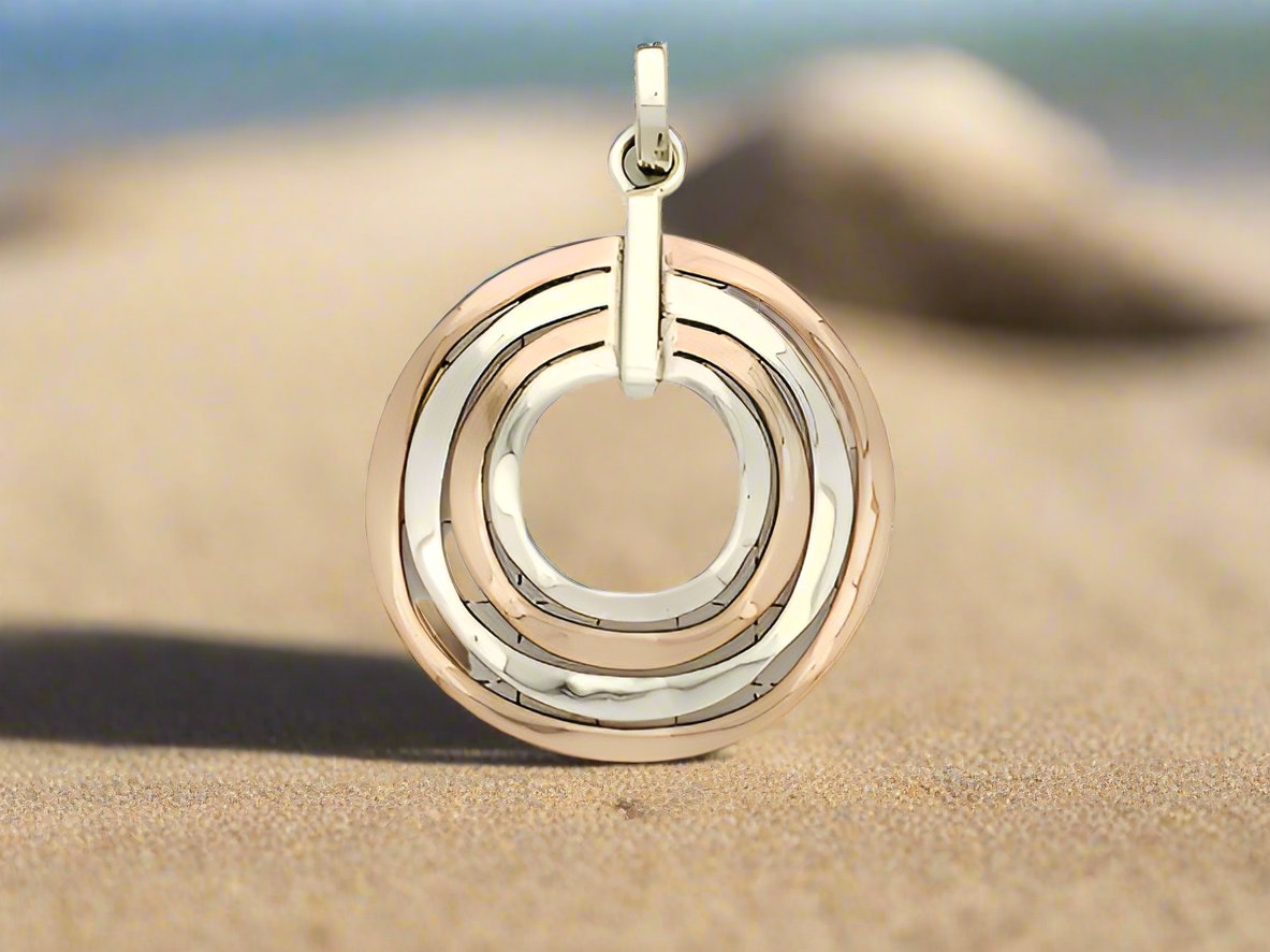 Two-Tone Sterling Silver Slope Wavy Hoops Pendant