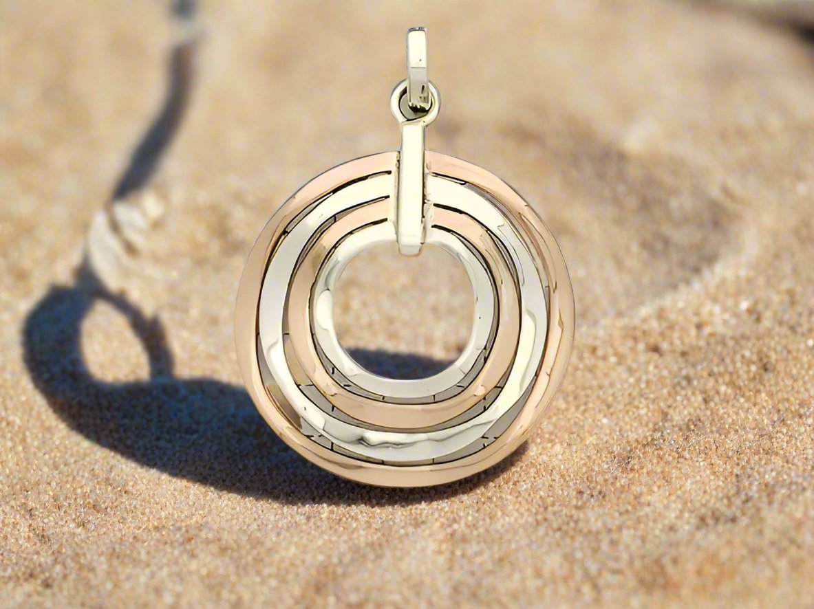 Two-Tone Sterling Silver Slope Wavy Hoops Pendant