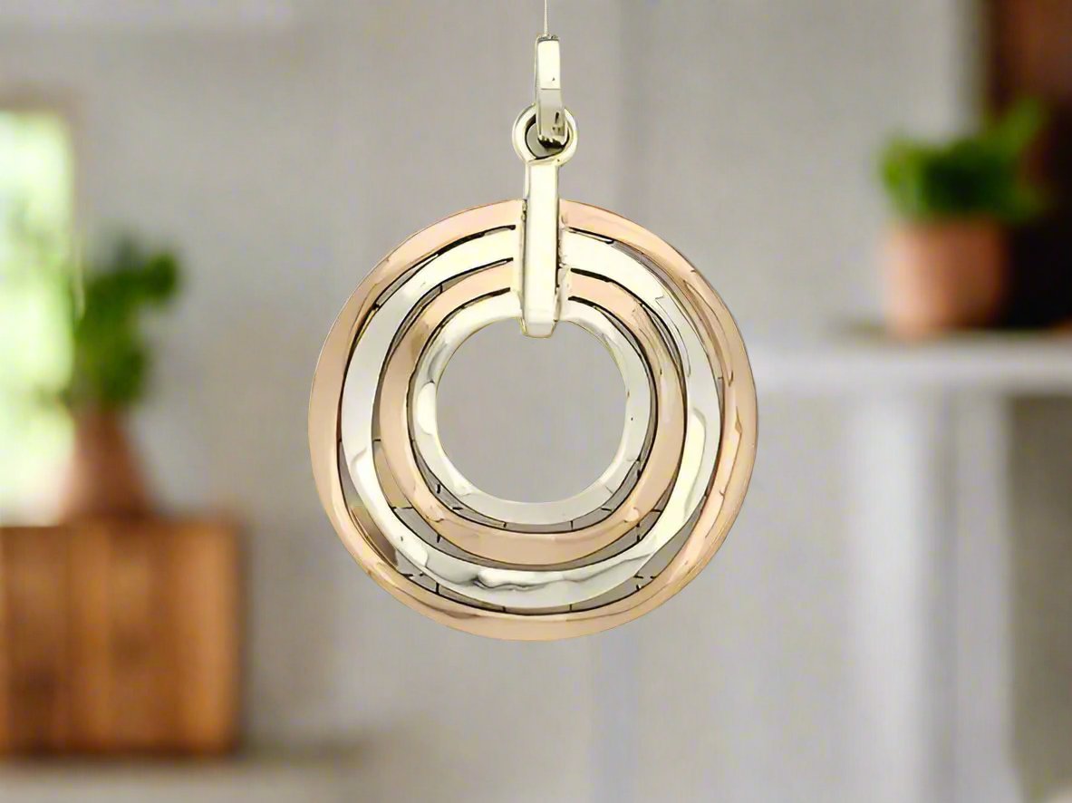 Two-Tone Sterling Silver Slope Wavy Hoops Pendant