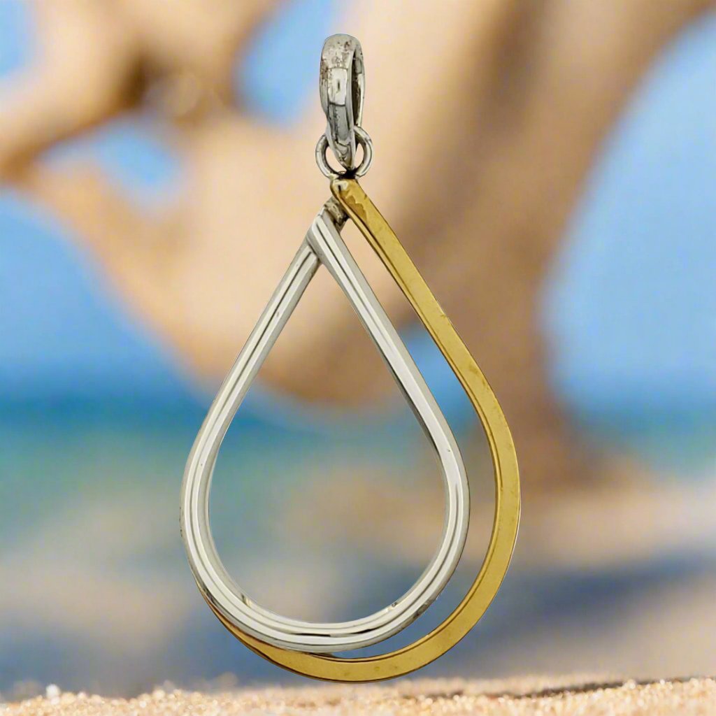 Two-Tone Sterling Silver Double Drop Pendant with Tumbaga – Chic Design