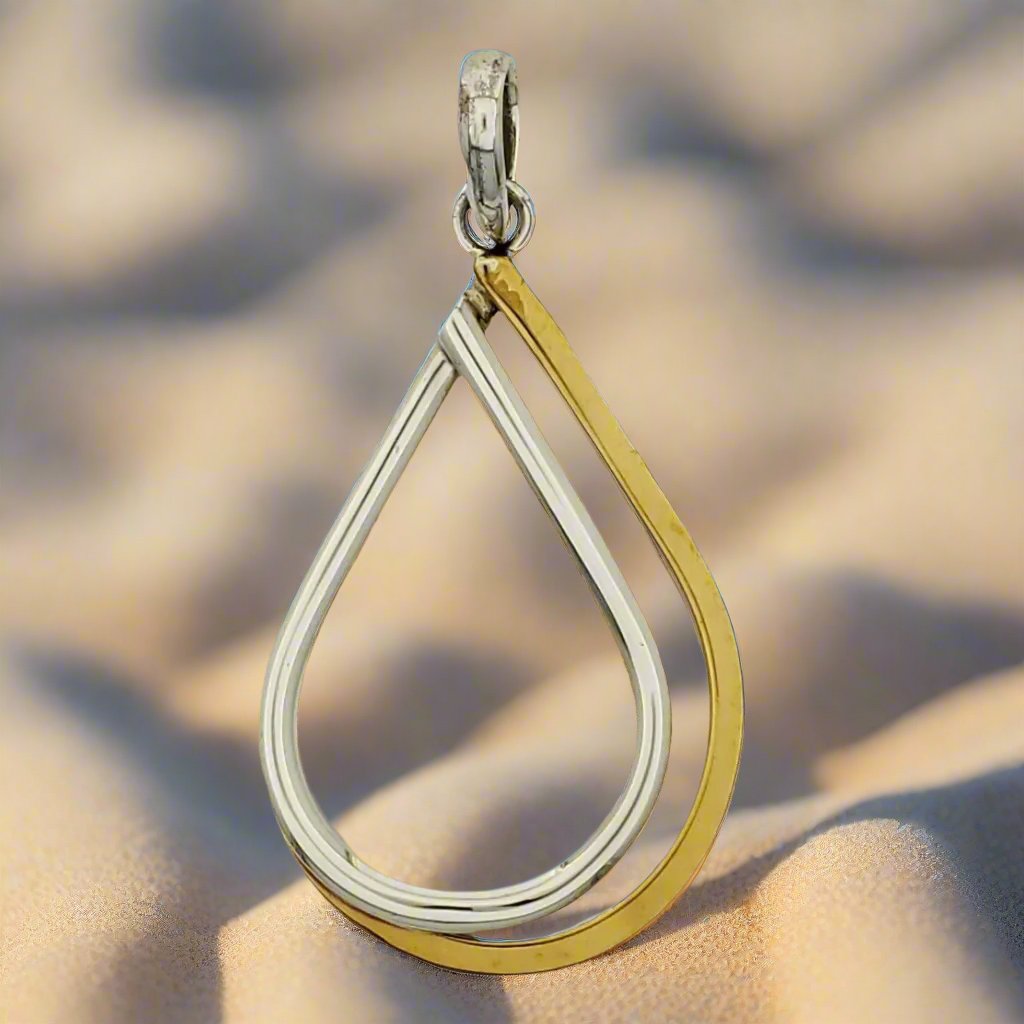 Two-Tone Sterling Silver Double Drop Pendant with Tumbaga – Chic Design