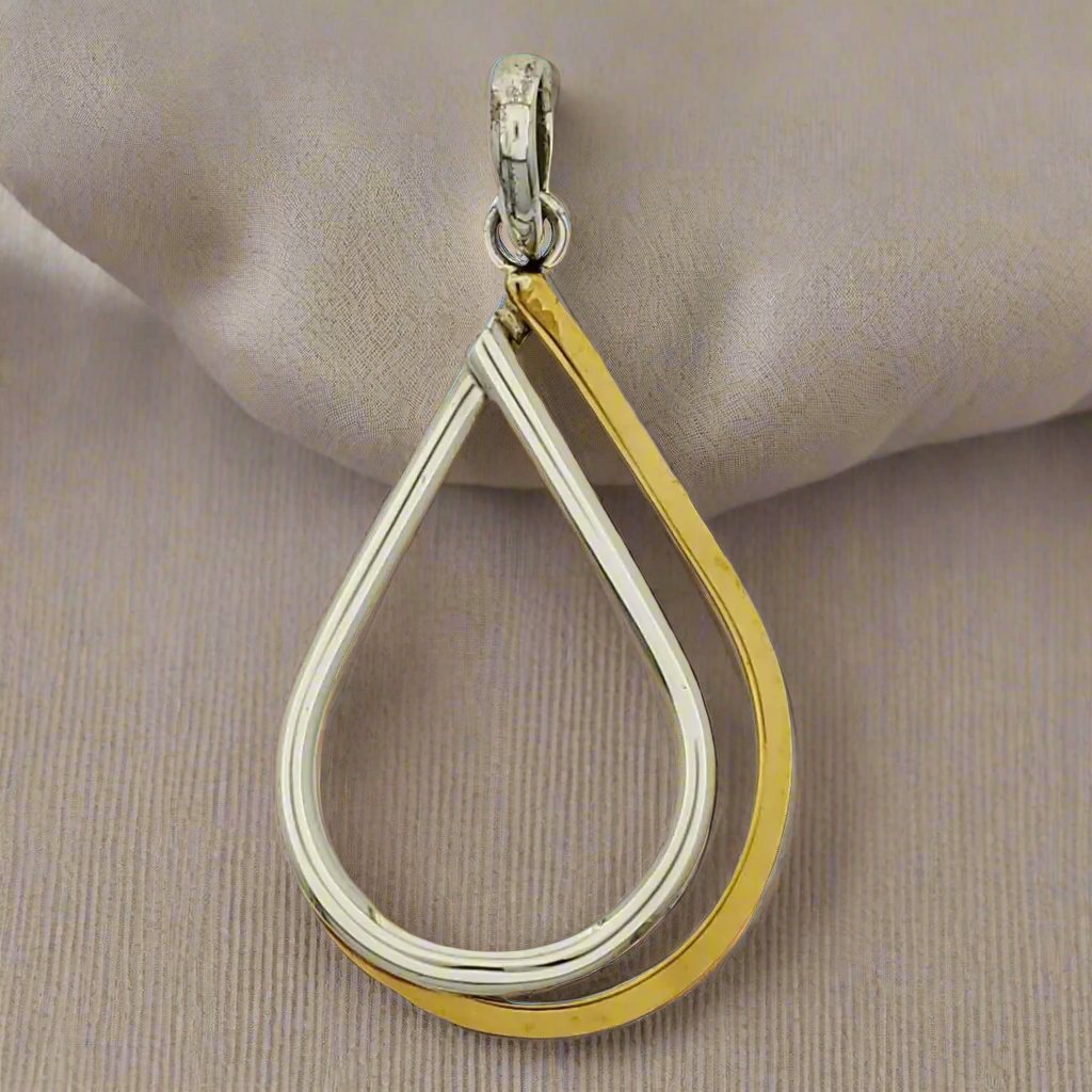 Two-Tone Sterling Silver Double Drop Pendant with Tumbaga – Chic Design