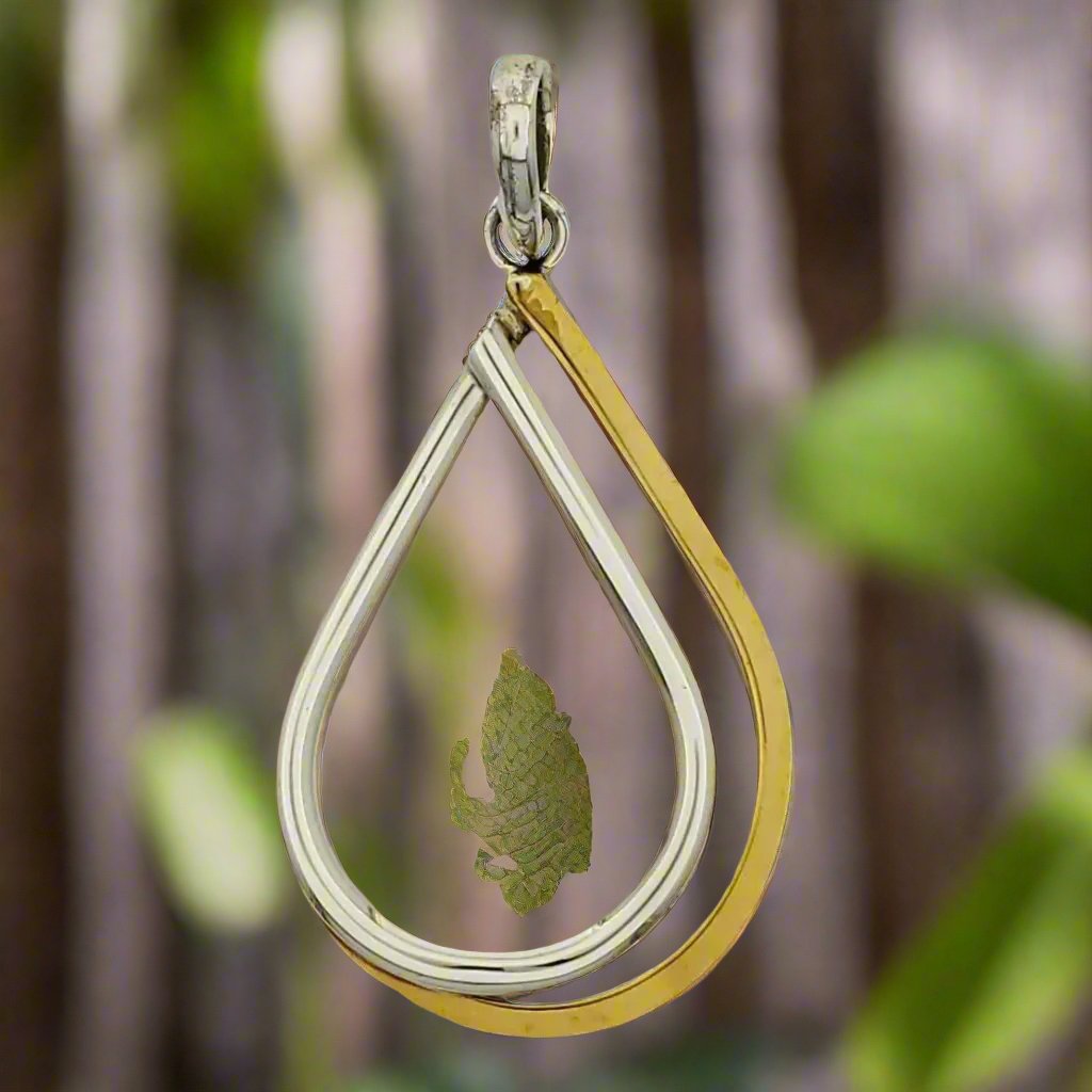Two-Tone Sterling Silver Double Drop Pendant with Tumbaga – Chic Design