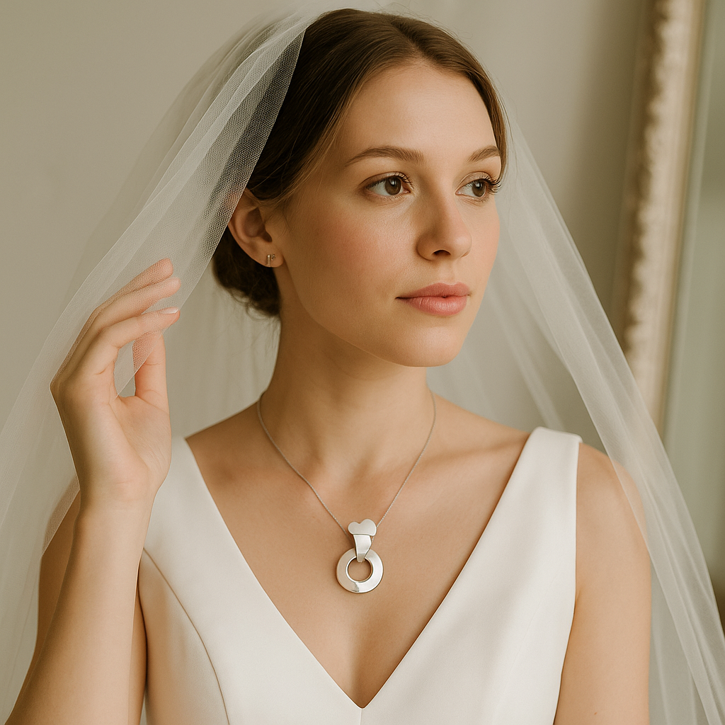 Flat Hoop Sterling Silver Pendant with Inlaid Heart