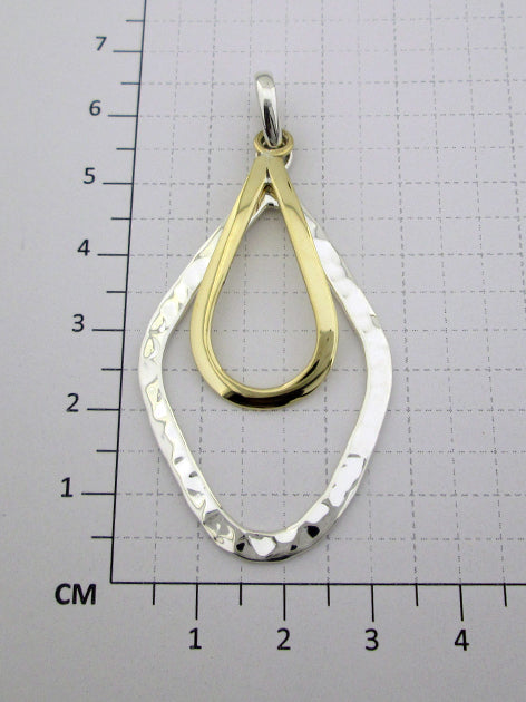 Two-Tone Sterling Silver Hammered Rhombus Pendant with Smooth Drop