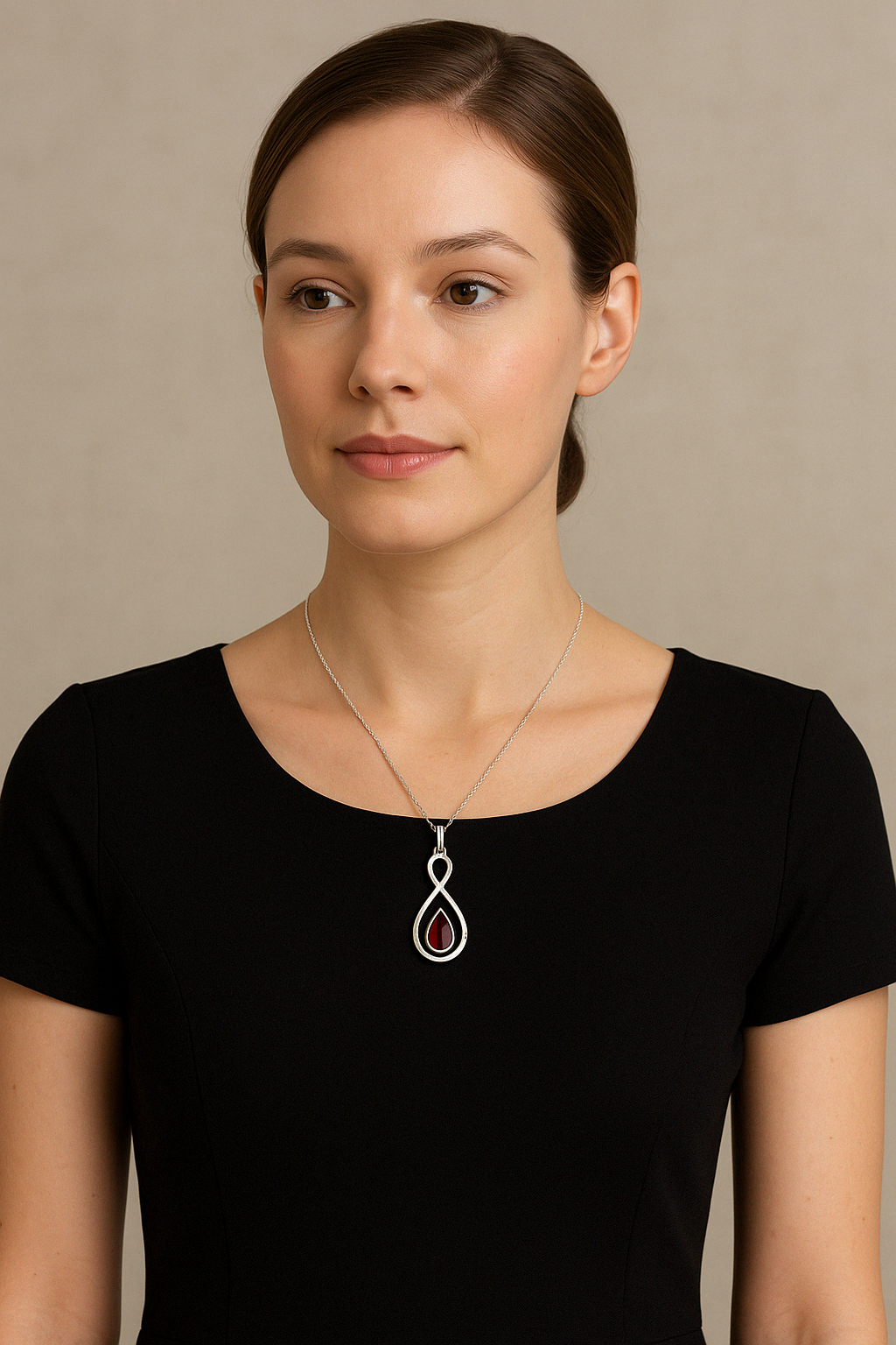 Sterling Silver Double Drop Pendant with Amber Stone