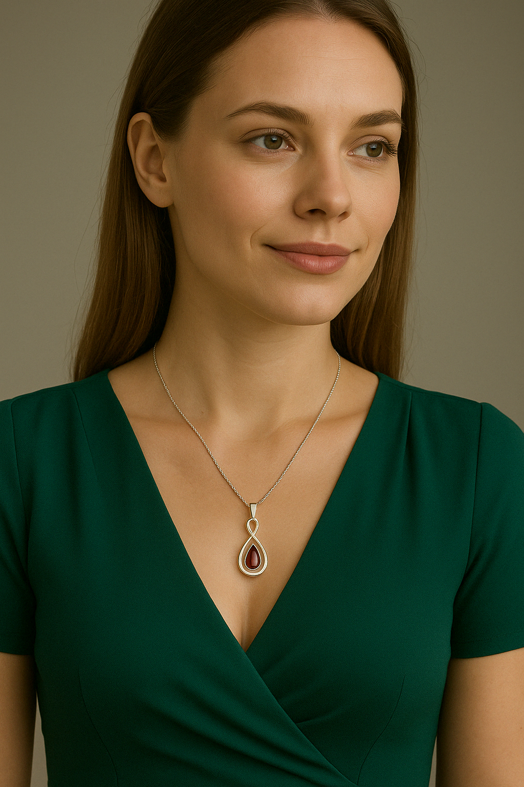 Sterling Silver Double Drop Pendant with Amber Stone