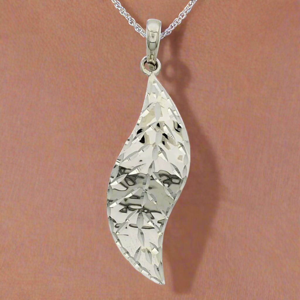 Sterling Silver Hammered Blade Pendant with Diamond