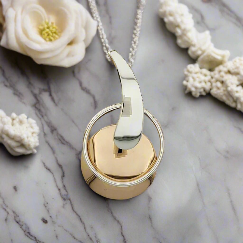 Sterling Silver Disc Pendant with Hoop and Smooth Bent Droop