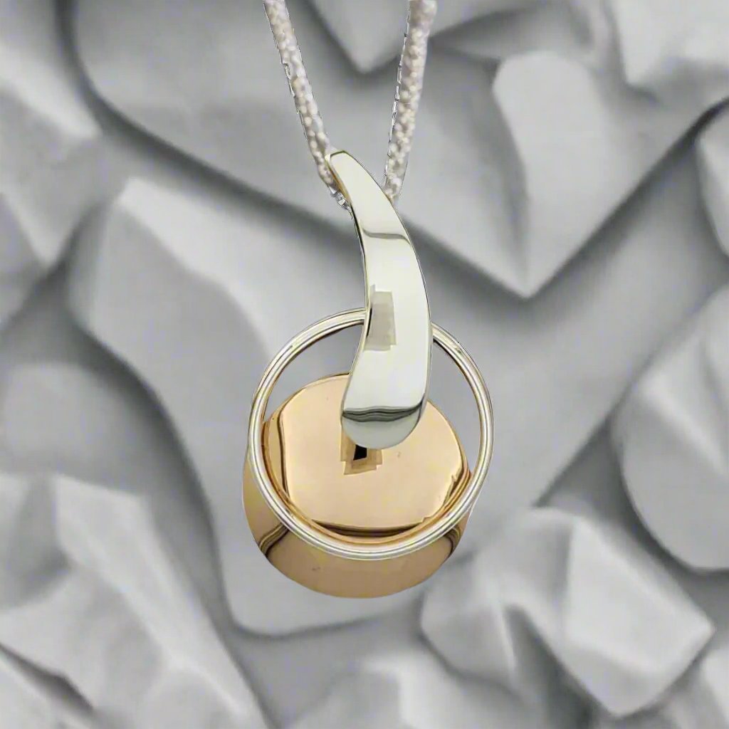Sterling Silver Disc Pendant with Hoop and Smooth Bent Droop