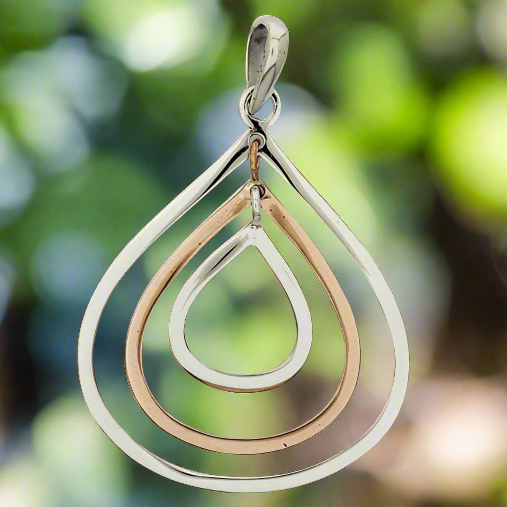 Sterling Silver Triple Opening Smooth Movable Drop Pendant with Copper