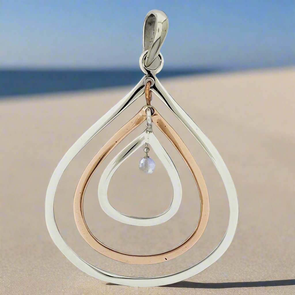Sterling Silver Triple Opening Smooth Movable Drop Pendant with Copper