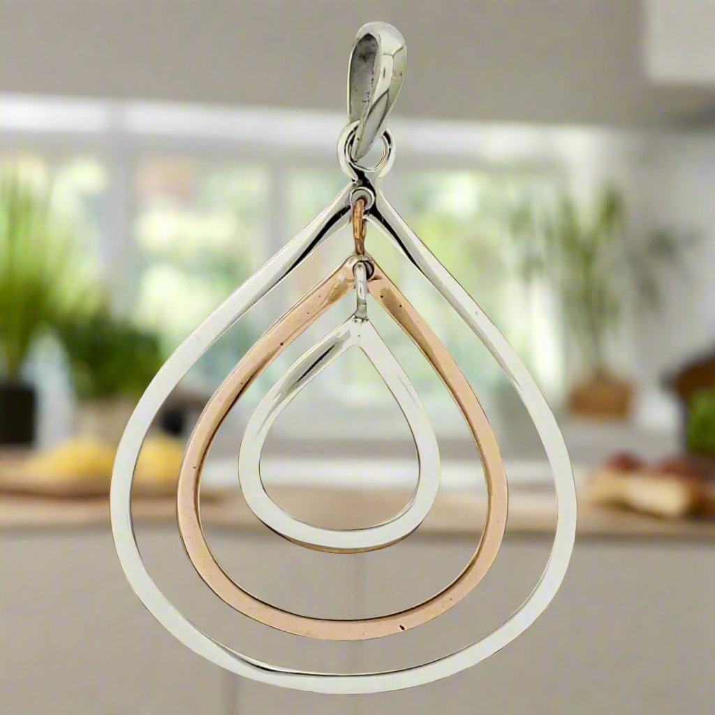 Sterling Silver Triple Opening Smooth Movable Drop Pendant with Copper