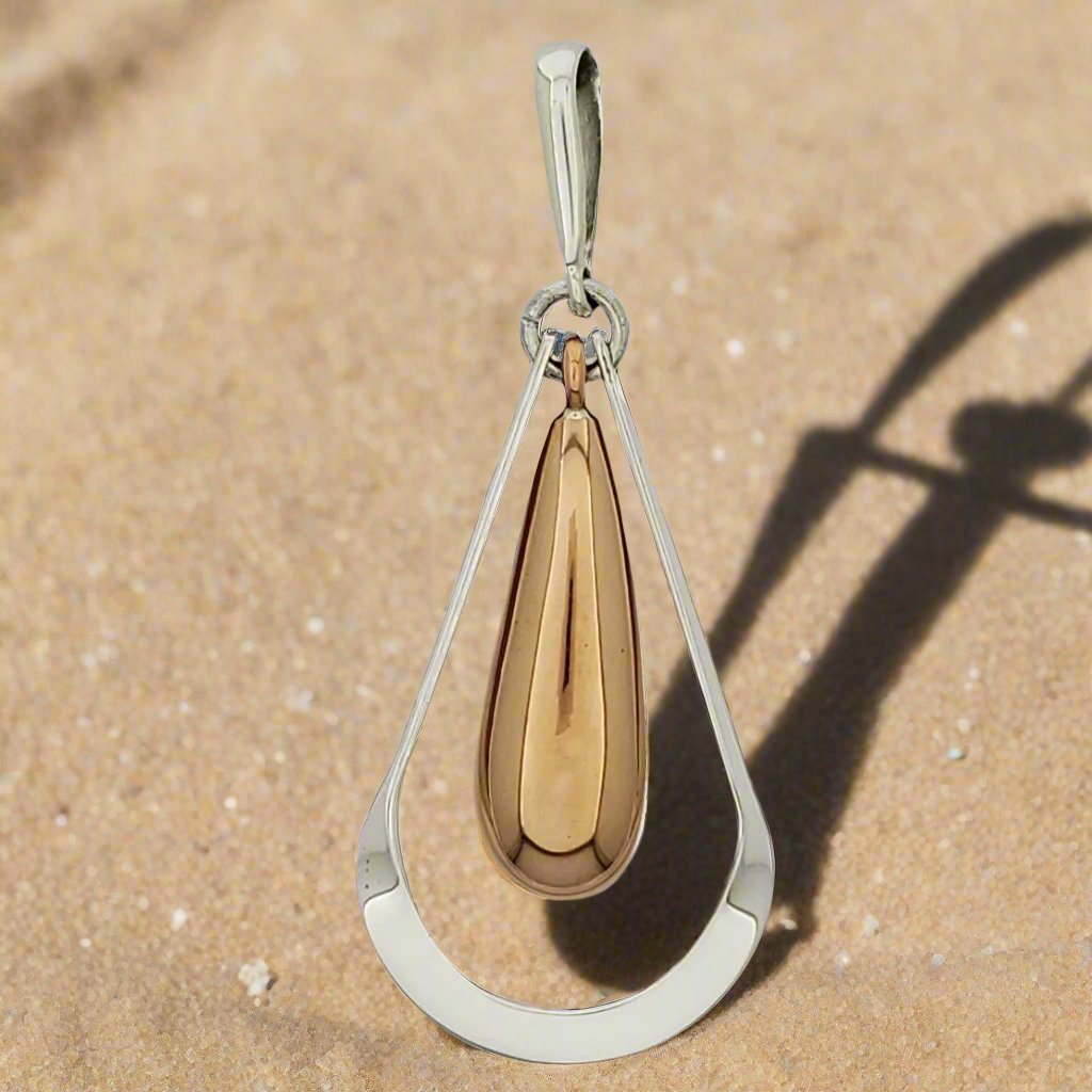 Sterling Silver Large Silhouette Drop Pendant with Copper Accent
