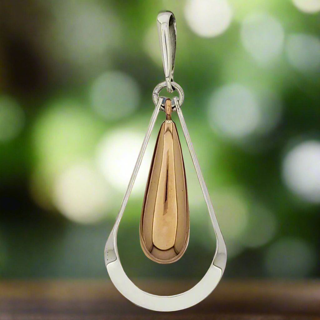 Sterling Silver Large Silhouette Drop Pendant with Copper Accent