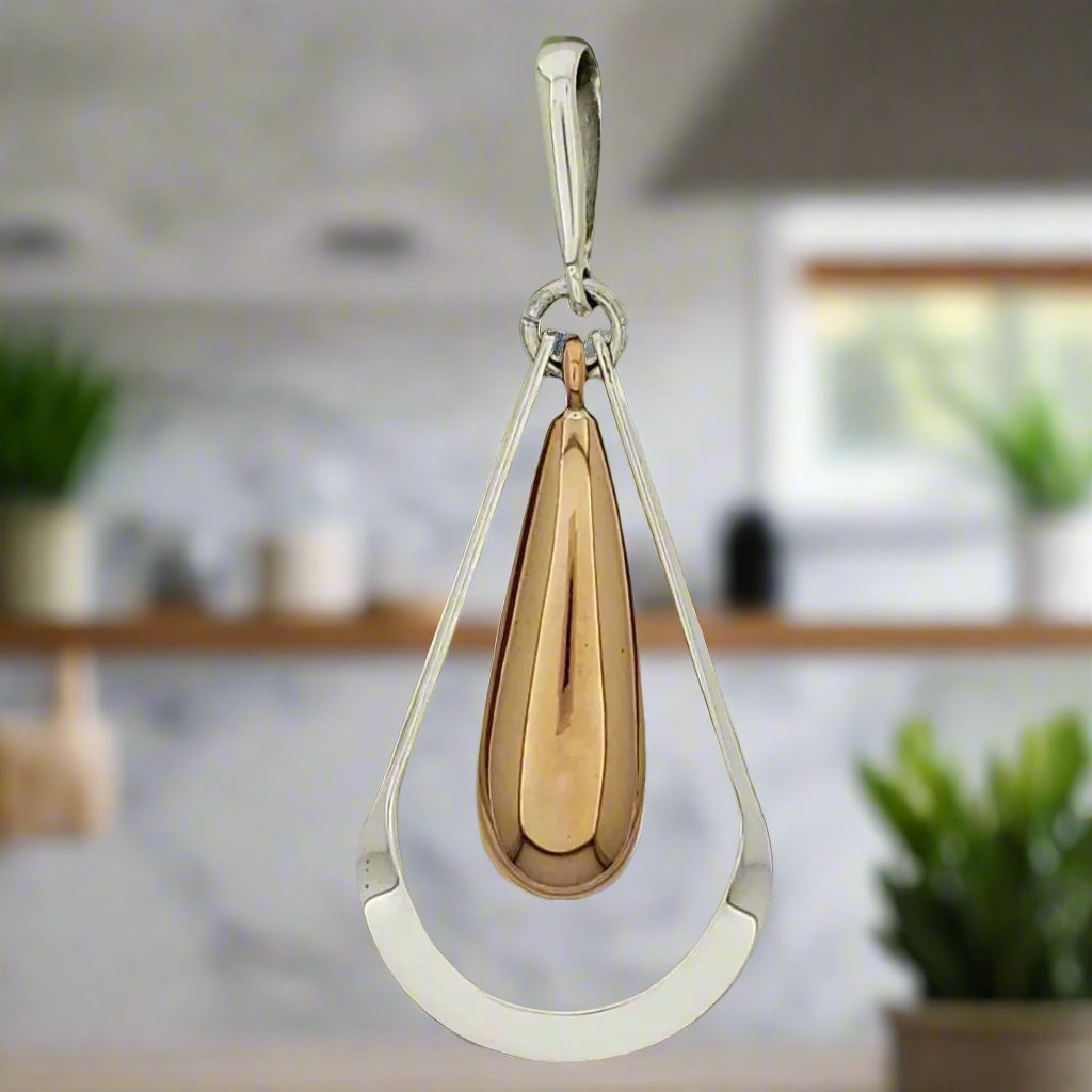 Sterling Silver Large Silhouette Drop Pendant with Copper Accent