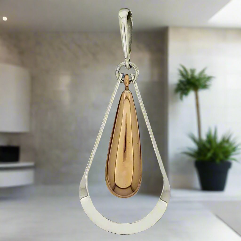 Sterling Silver Large Silhouette Drop Pendant with Copper Accent