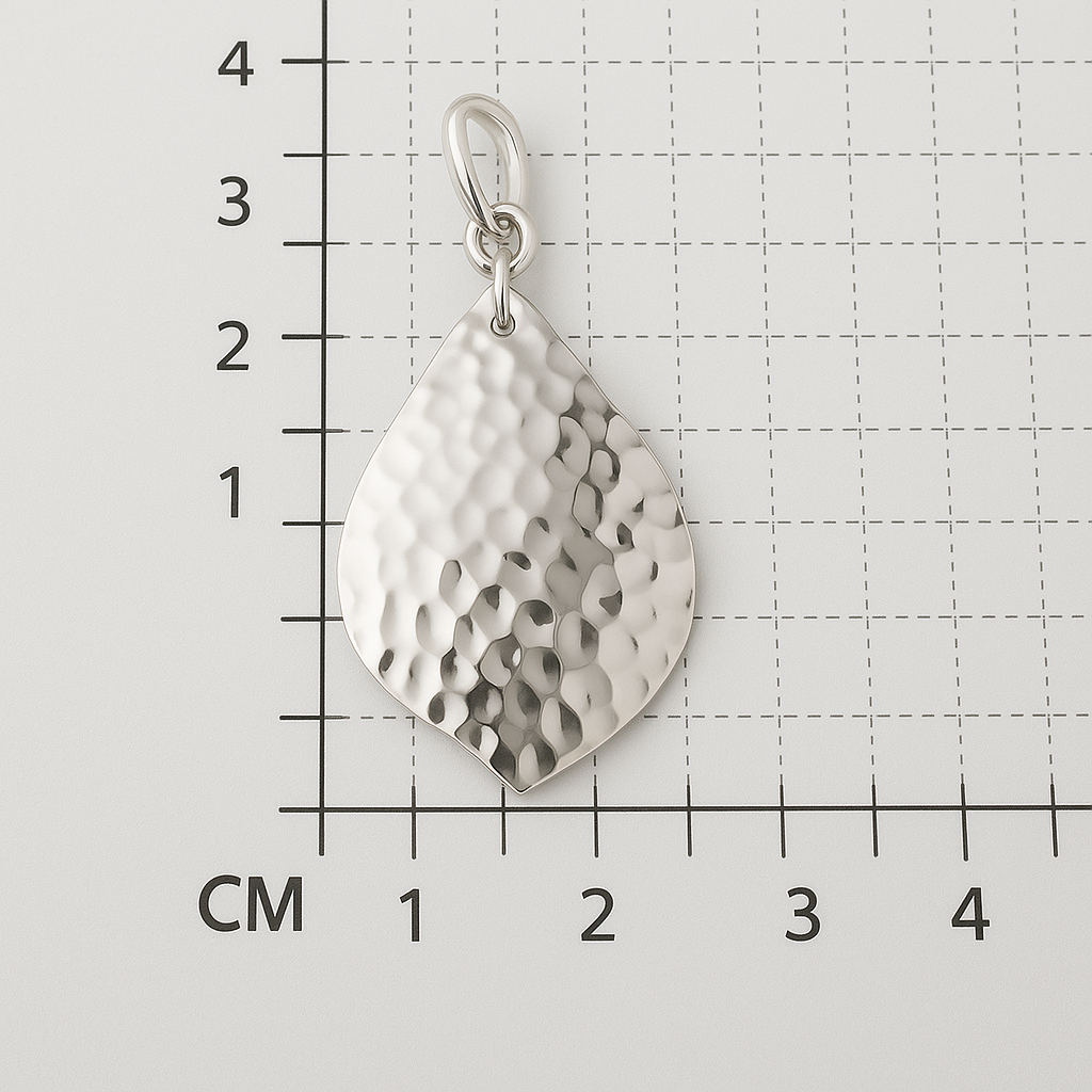Large Hammered Wide Leaf Sterling Silver Pendant