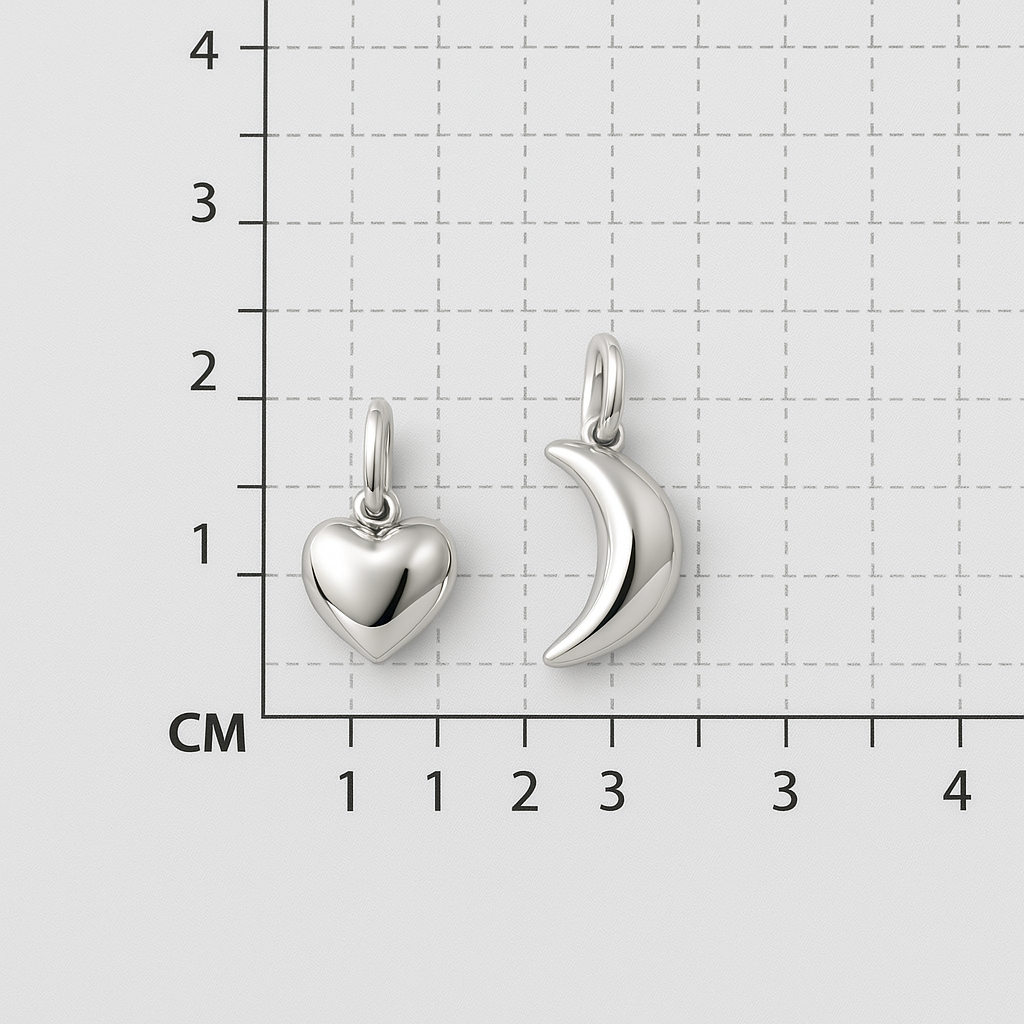 Sterling Silver Smooth Heart Moon Pendant Set