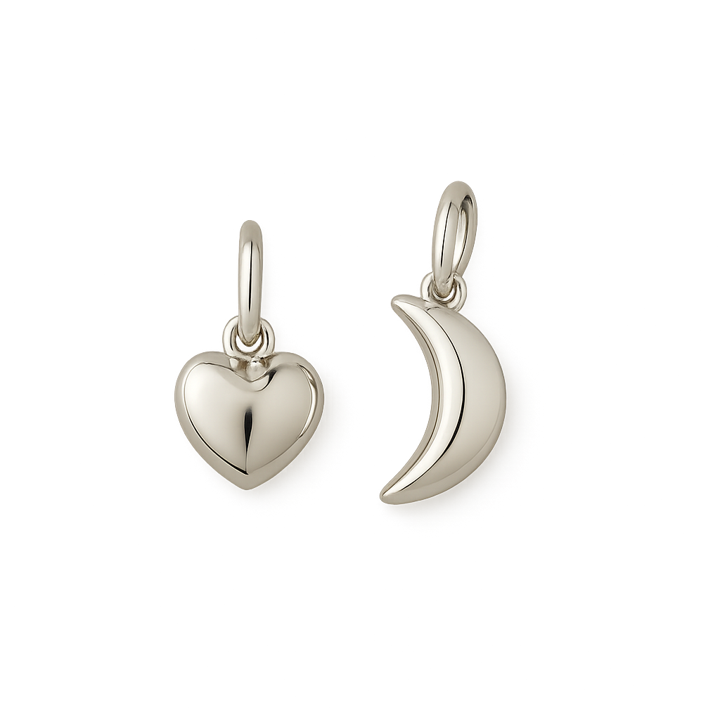 Sterling Silver Smooth Heart Moon Pendant Set