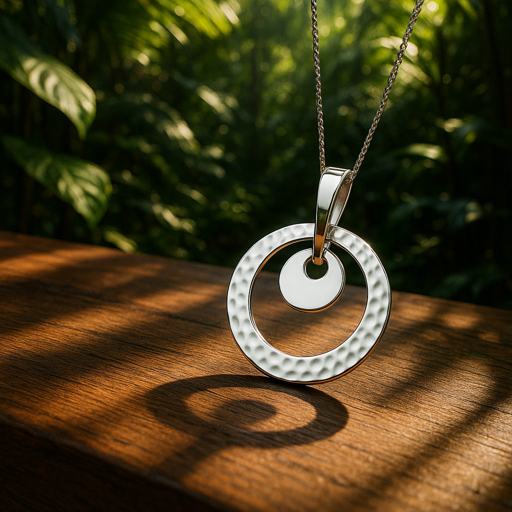Sterling Silver Hammered Hoop Pendant with Irregular Design
