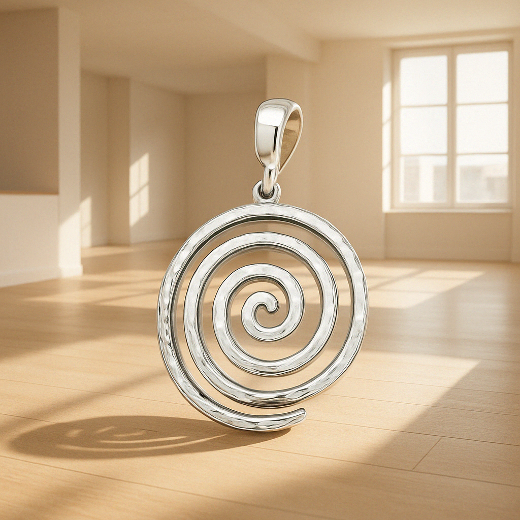 Hammered Spiral Oval Sterling Silver Pendant