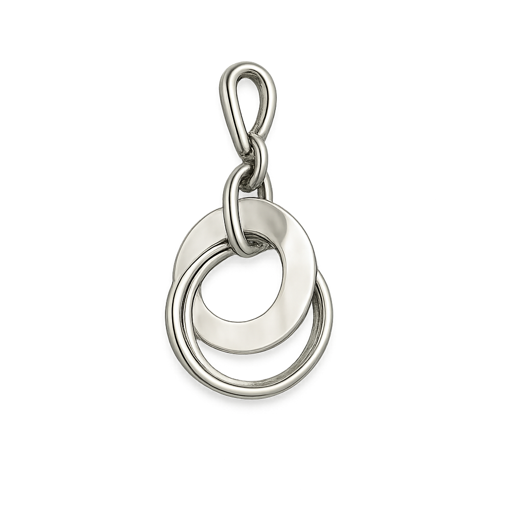 Sterling Silver Mart Round Pendant with Two Wire Hoops
