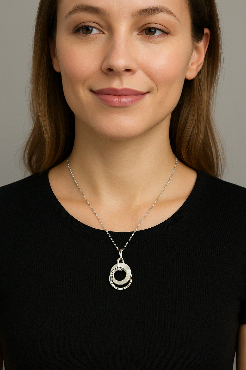 Sterling Silver Mart Round Pendant with Two Wire Hoops