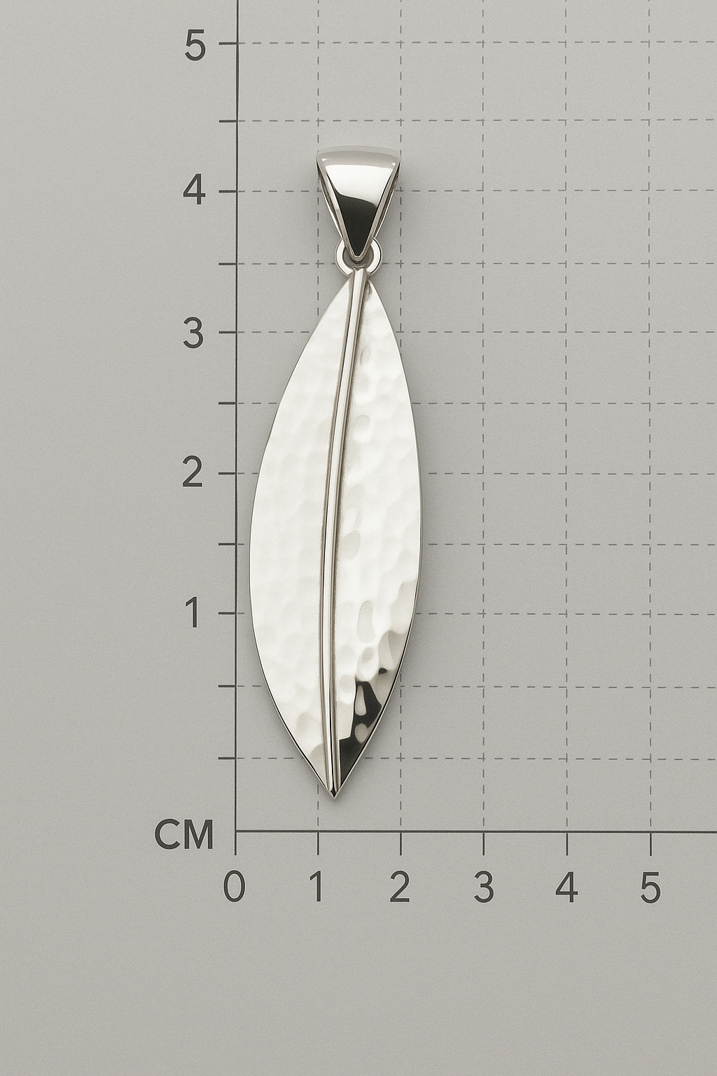 Sterling Silver Large Folded Hammered Leaf Pendant